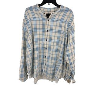 Dockers Band Collar Shirt Cotton Linen Blue White Chambray Striped Mens XXL NWT